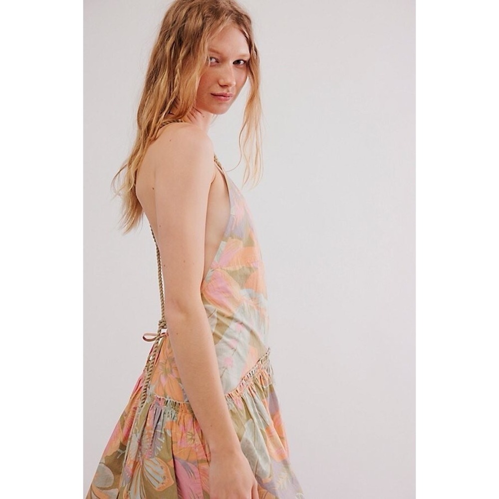 Free People Deserted Island Mini Dress Size Small Open Back Rope Strap Floral - Picture 5 of 12